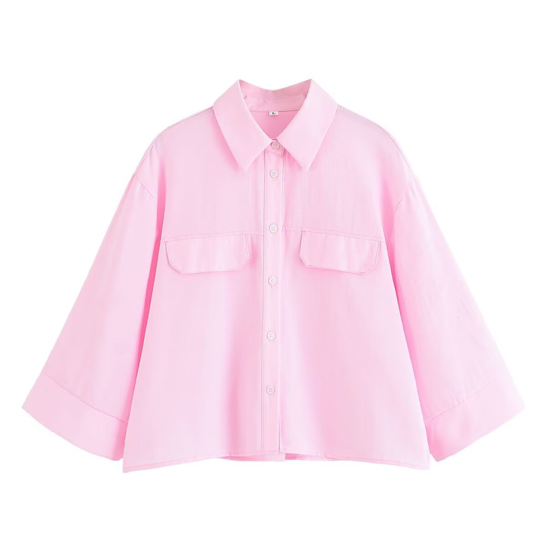 Damen gestreifte Bluse mit übergroßem Schnitt und praktischen Taschen EB