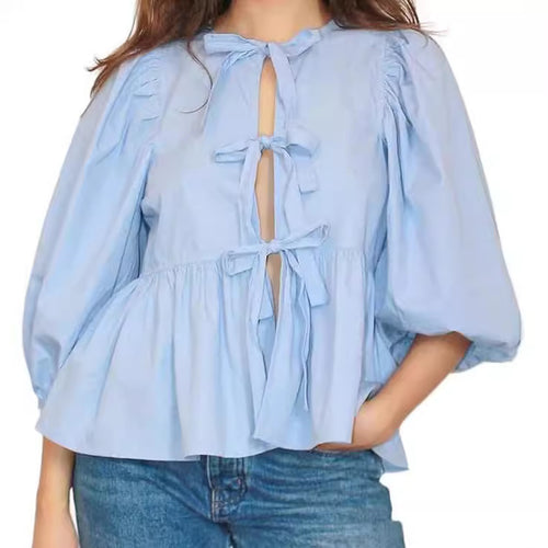 Damen Bluse mit voluminösen Ärmeln und modischem Leopardenmuster EB