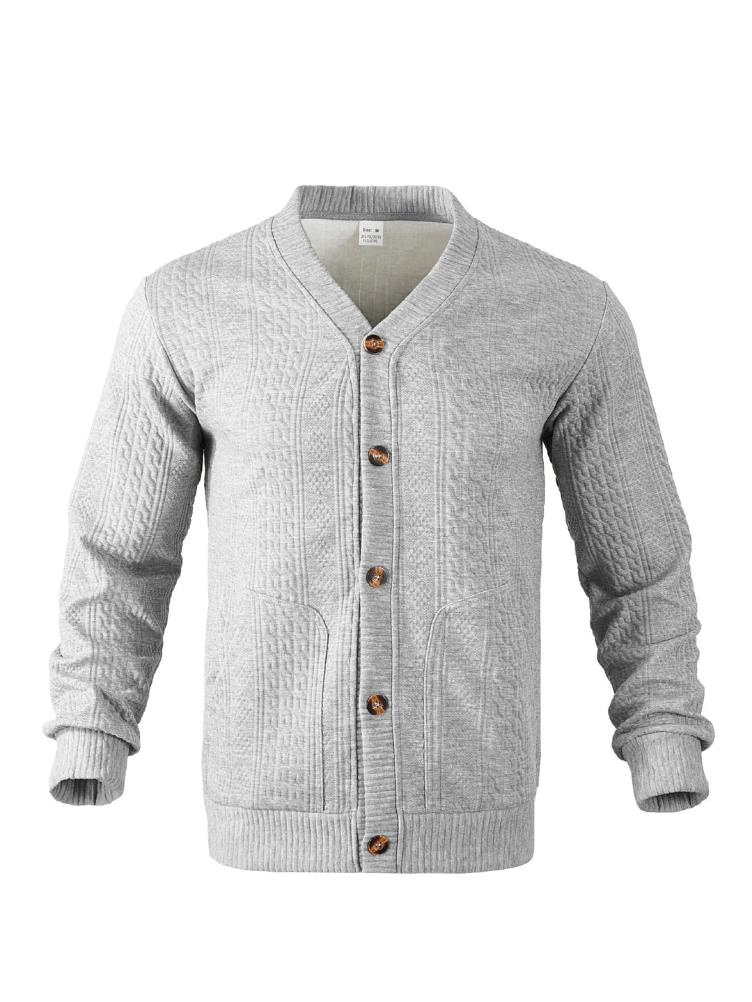 Herren nan eleganter Zopfstrickcardigan mit V-Ausschnitt Knopfleiste und aufgesetzten Taschen EB