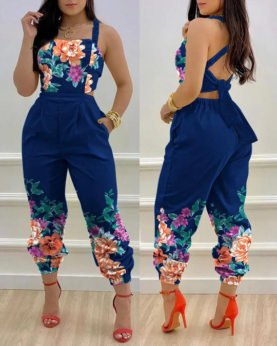 Damen Jumpsuit mit einzigartigem Denim-Print und tailliertem Schnitt EB