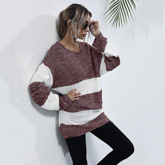 Damen Oversized Strickpullover mit gestreiftem Muster und lässigem Schnitt EB