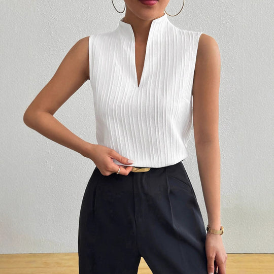 Damen Chicer Stehkragen-Top mit eleganter Rippstruktur EB