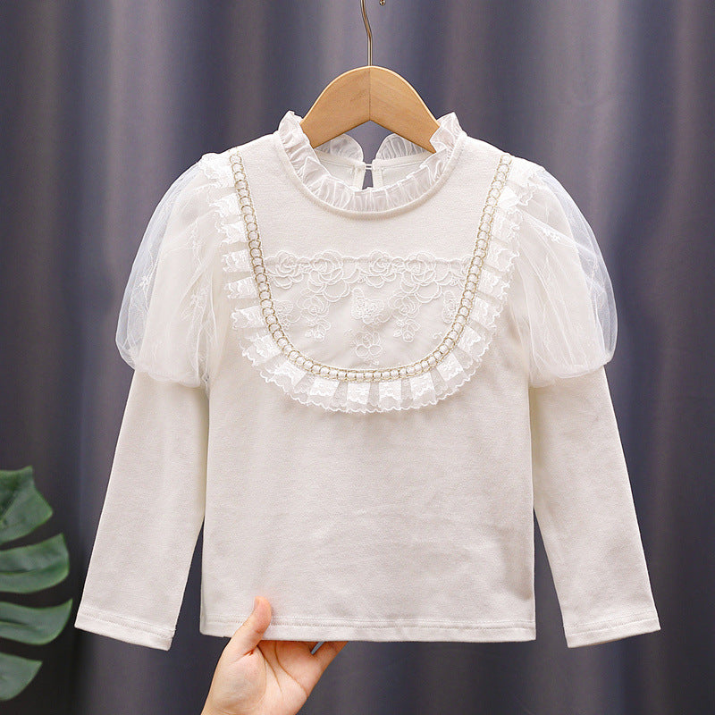 Mädchen T-Shirt mit eleganten Tüllärmeln und Rüschendetails EB