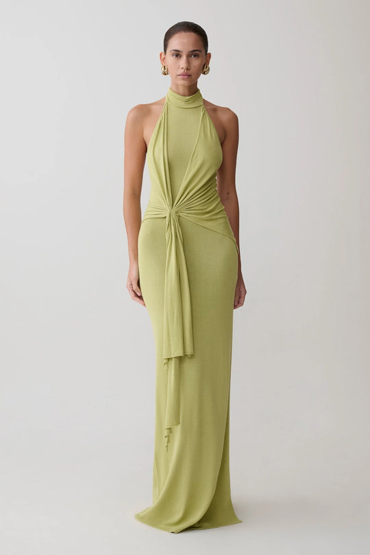 Damen Elegantes Maxikleid mit hohem Kragen und raffinierten Drapierungen EB