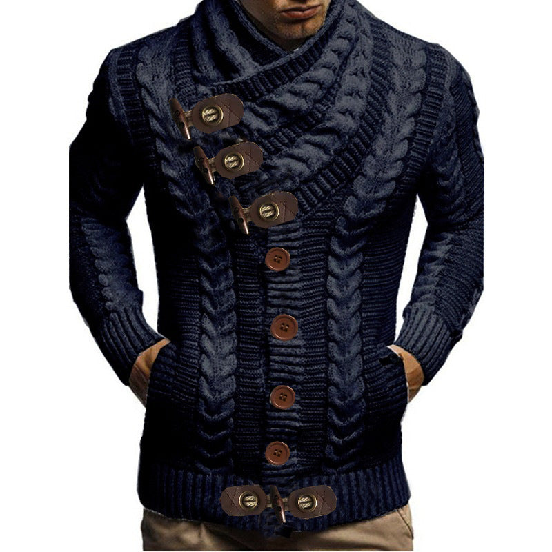 Herren Grobstrickjacke mit kreativem Schalkragen und Knopfdetails EB