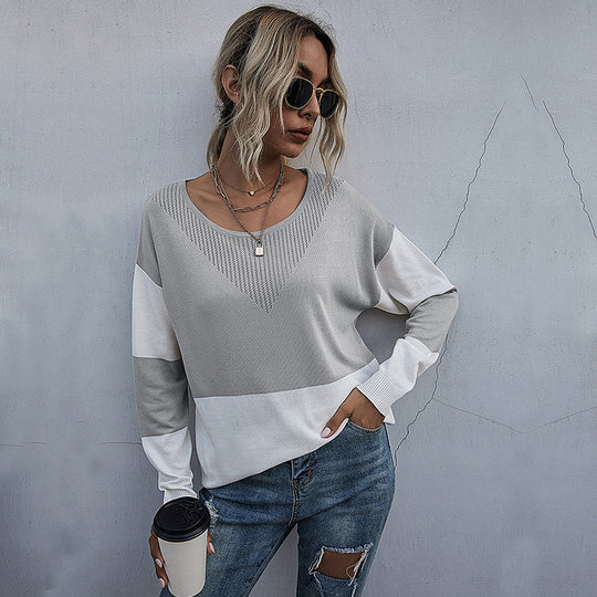 Damen lässiger V-Pullover mit modischem Netzdesign EB