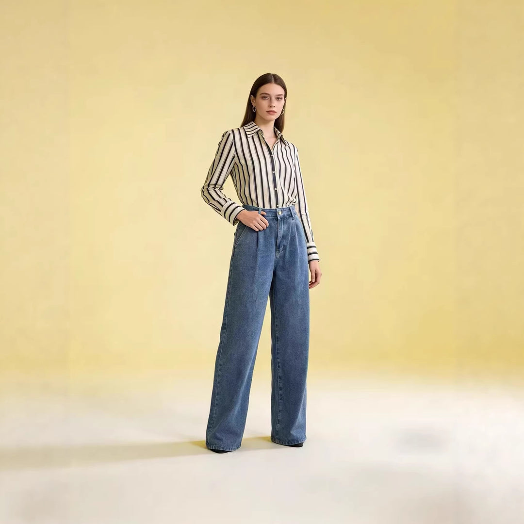 Damen Weite Jeans mit hohem Bund und Falten