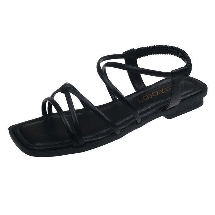 Damen Flache Riemchen-Sandalen mit elastischen Straps EB
