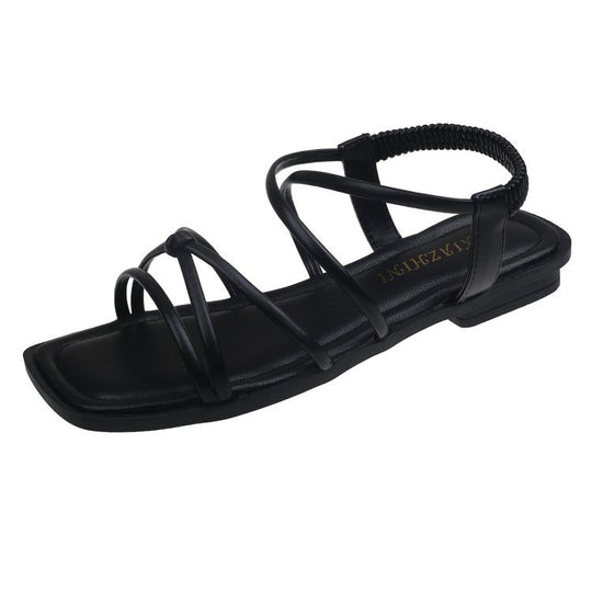 Damen Flache Riemchen-Sandalen mit elastischen Straps EB