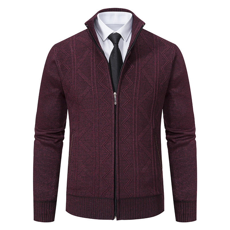 Herren nan Strickjacke mit Reißverschluss, Stehkragen und strukturierter Zopfmuster-Optik EB