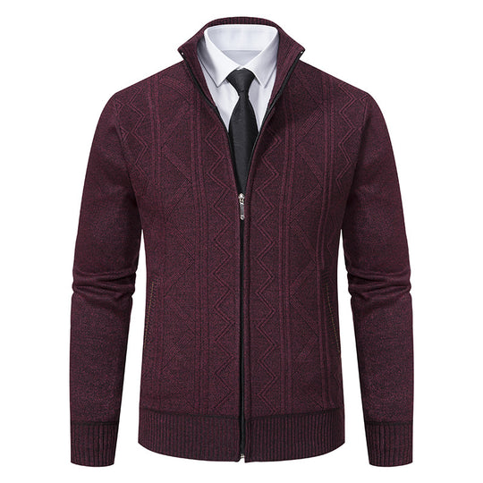 Herren nan Strickjacke mit Reißverschluss, Stehkragen und strukturierter Zopfmuster-Optik EB