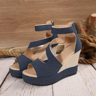 Damen Wedge-Sandaletten mit komfortablem Riemen-Design EB