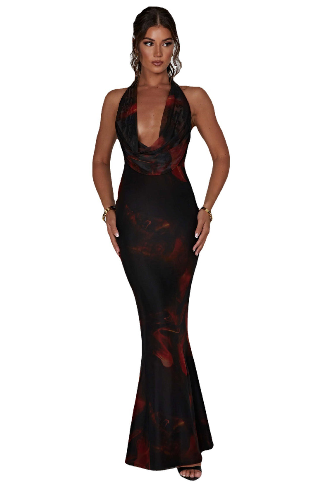 Damen figurbetontes Wickelkleid mit tiefem V-Ausschnitt und raffiniertem Rückenausschnitt EB