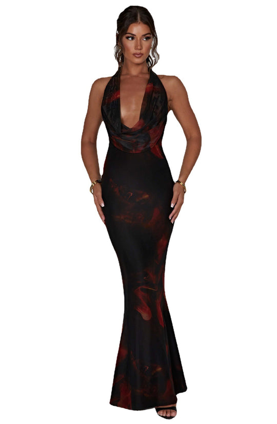 Damen figurbetontes Wickelkleid mit tiefem V-Ausschnitt und raffiniertem Rückenausschnitt EB