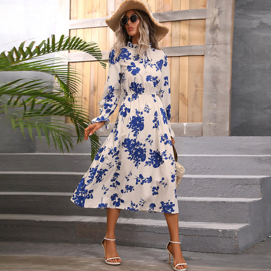 Damen Maxikleid mit floralem Print und angenähtem Bindeband EB
