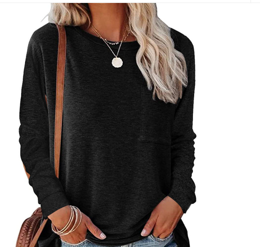 Damen lässiges Langarmshirt mit Taschen und Rundhalsausschnitt EB
