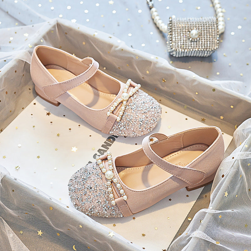Mädchen Ballerinas mit Perlenschmuck und Glitzer EB