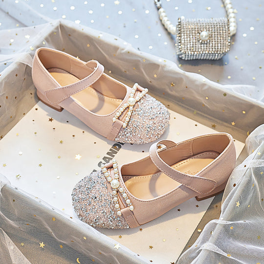 Mädchen Ballerinas mit Perlenschmuck und Glitzer EB
