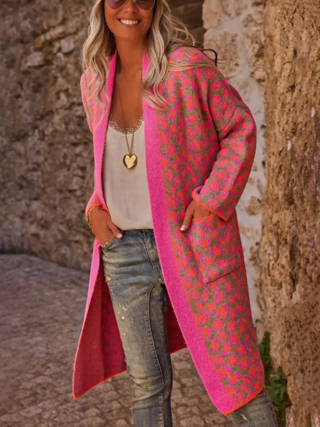 Damen modischer Cardigan mit auffälligem Muster EB