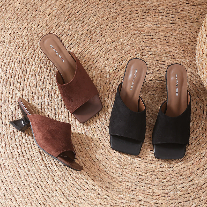 Damen Offene Mules mit bequemem Blockabsatz EB