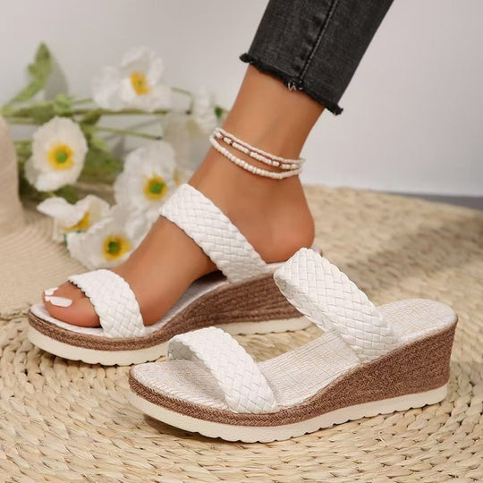 Damen Wedge-Sandaletten mit geflochtenem Riemen und komfortablem Fußbett EB