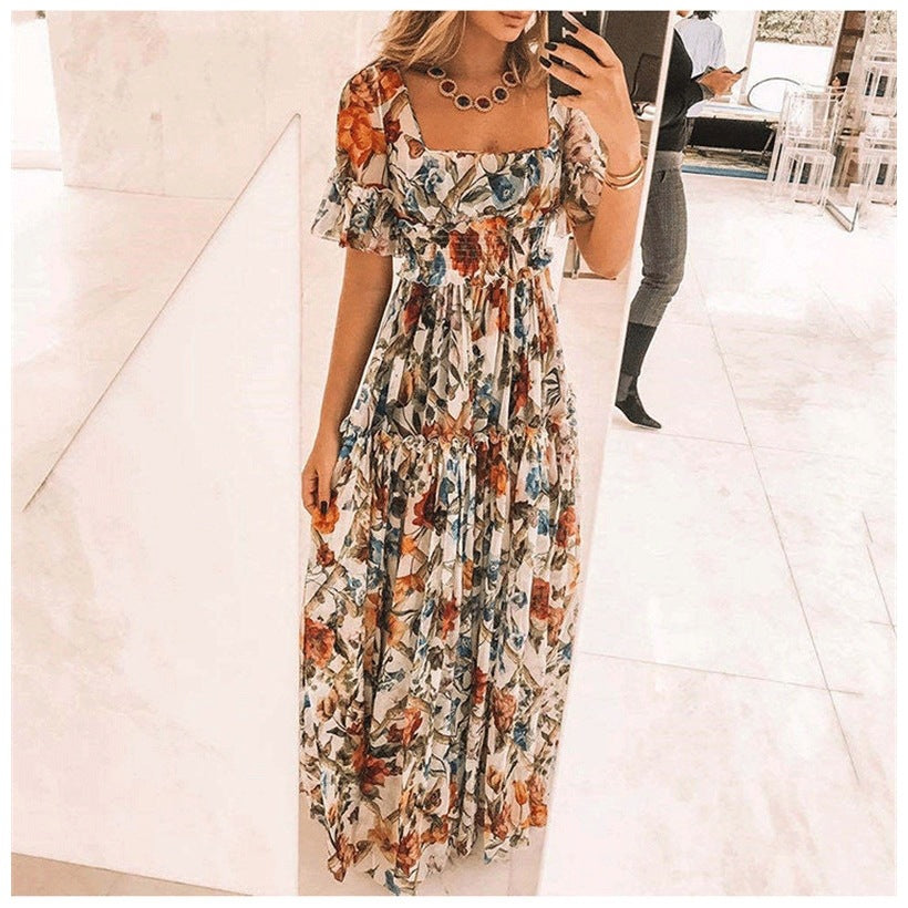 Damen Maxikleid mit floralem Muster und ausgestellten Ärmeln EB