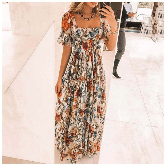 Damen Maxikleid mit floralem Muster und ausgestellten Ärmeln EB