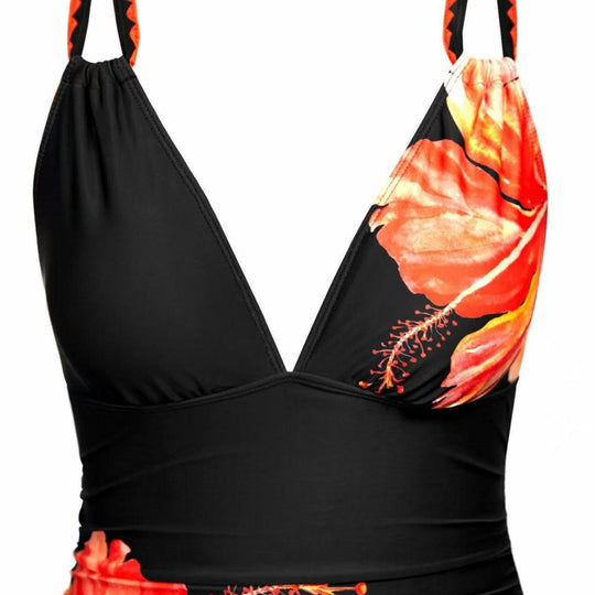Damen Einteiliger Badeanzug mit floralem Design und geschmackvollem Bindeträgersystem EB