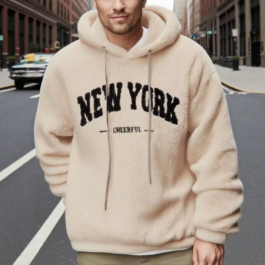 Herren nan kuscheliger Fleece-Hoodie mit Relief-Logo, Kordelzug und Kängurutasche EB
