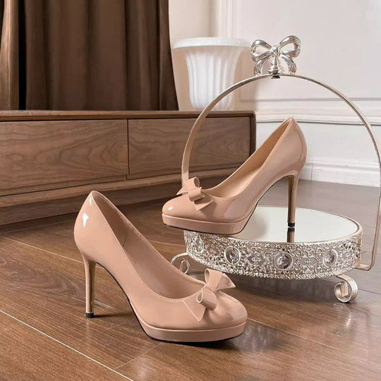 Damen elegante Pumps mit entzückendem Schleifendetail und hohem Absatz EB