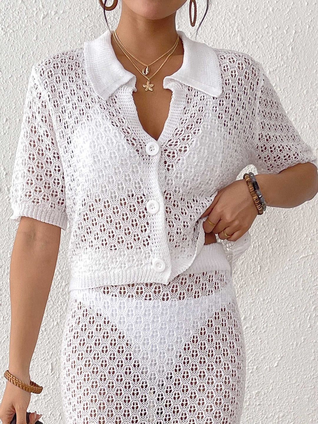 Damen lässiger Häkel-Overal mit Knopfdesign EB