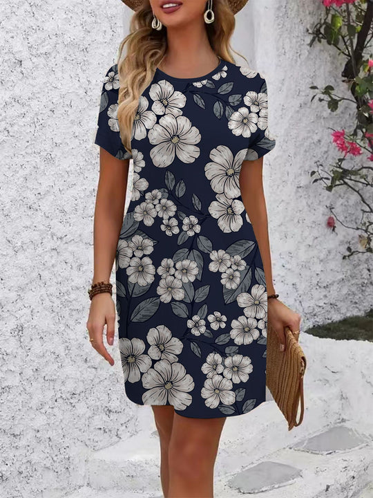 Damen Kurzarmkleid mit verspieltem Flamingo-Design und lockerem Schnitt EB