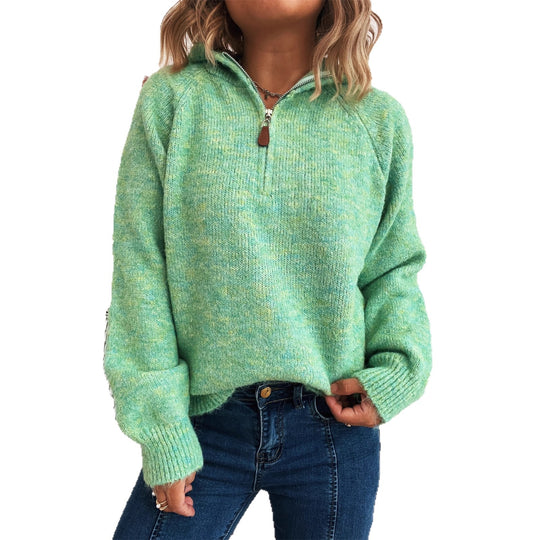 Damen kuscheliger Kapuzenpullover mit Zipper und modernem Rippdesign EB