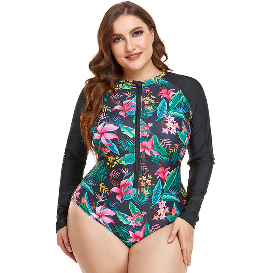Damen Sportlicher Langarm-Schwimmanzug mit floralem Design EB