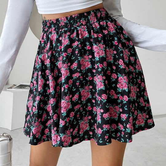 Damen kurzer Rock mit floralen Akzenten und elastischem Bund EB