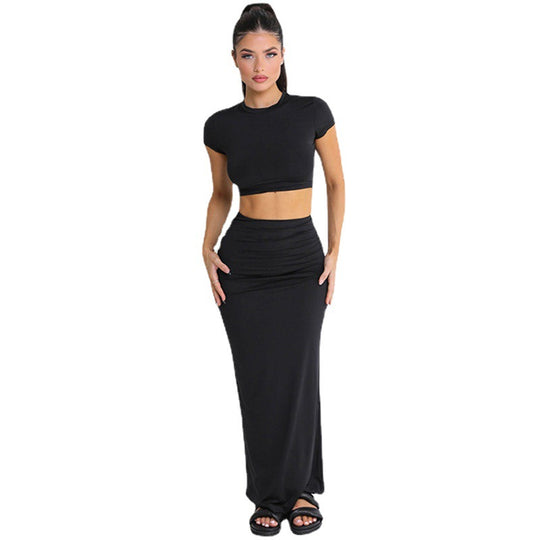 Damen elegantes Maxi-Kleid und crop-top Set mit figurbetontem Schnitt EB