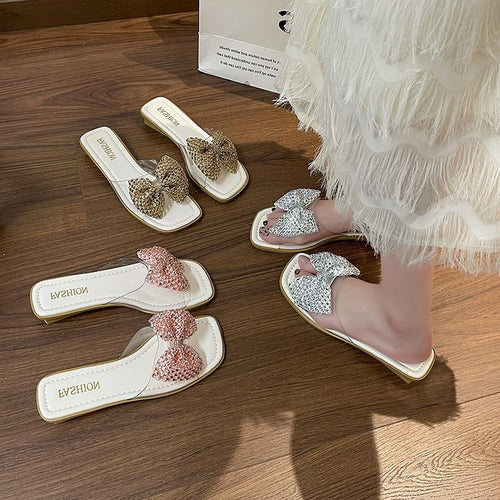 Damen Riemchen-Sandalen mit glamourösen Schleifen und Strass-Applikationen EB