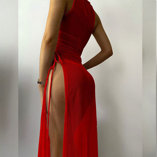 Damen Strandkleid mit asymmetrischem Wickeldesign EB