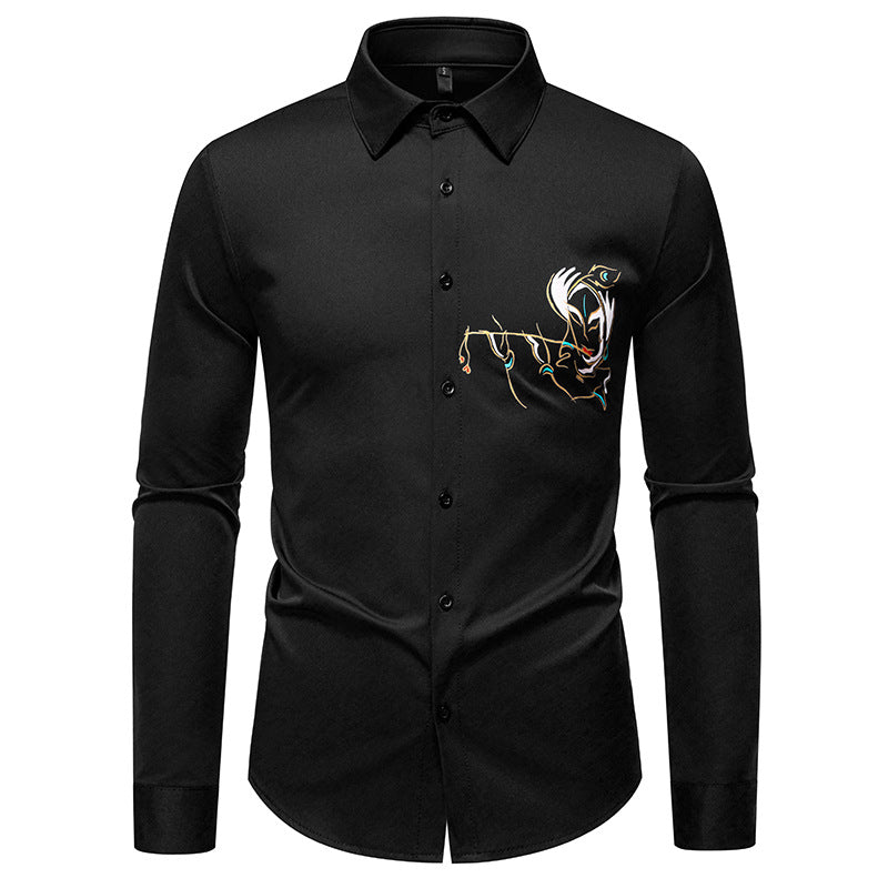 Herren Elegantes Langarmhemd mit kreativer Stickerei EB