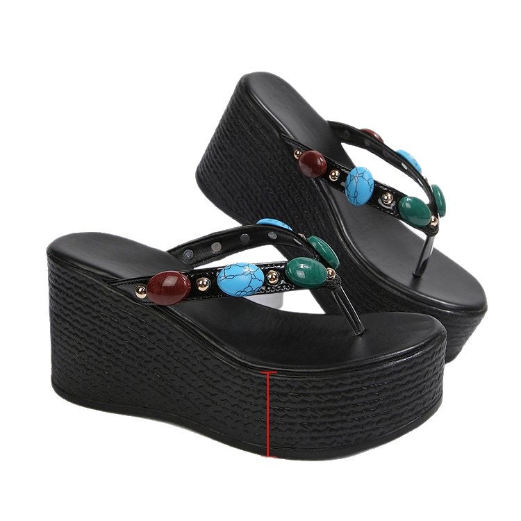 Damen Plateau-Sandalen mit kunstvollen Perlenakzenten und ergonomischer Sohle EB