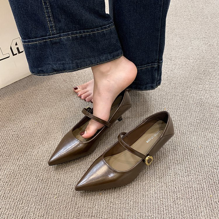 Damen elegante Pumps mit schmaler Schnalle EB