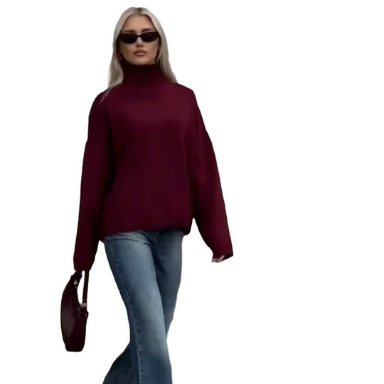 Damen Oversized Pullover mit hohem Kragen EB