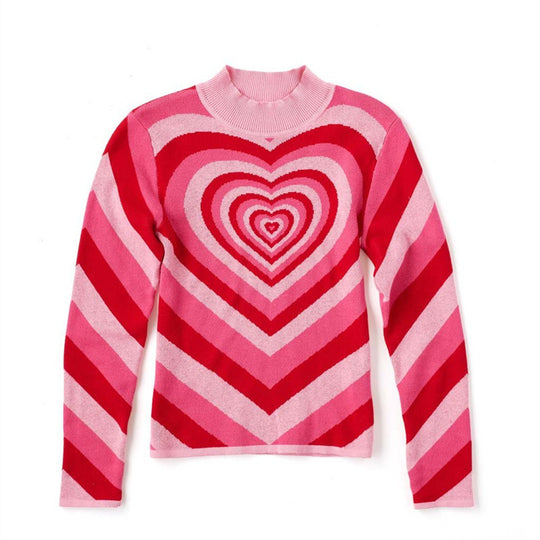 Damen nan oversized Strickpullover mit Herz-Intarsie und Chevron-Muster EB