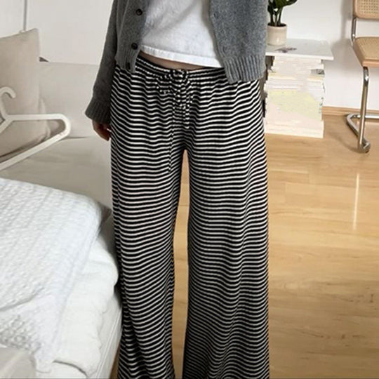 Damen Bequeme und luftige Sommerhose mit Streifenmuster und elastischem Bund EB