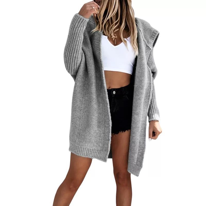 Damen Strickcardigan mit lässigem Schnitt und großzügiger Kapuze EB