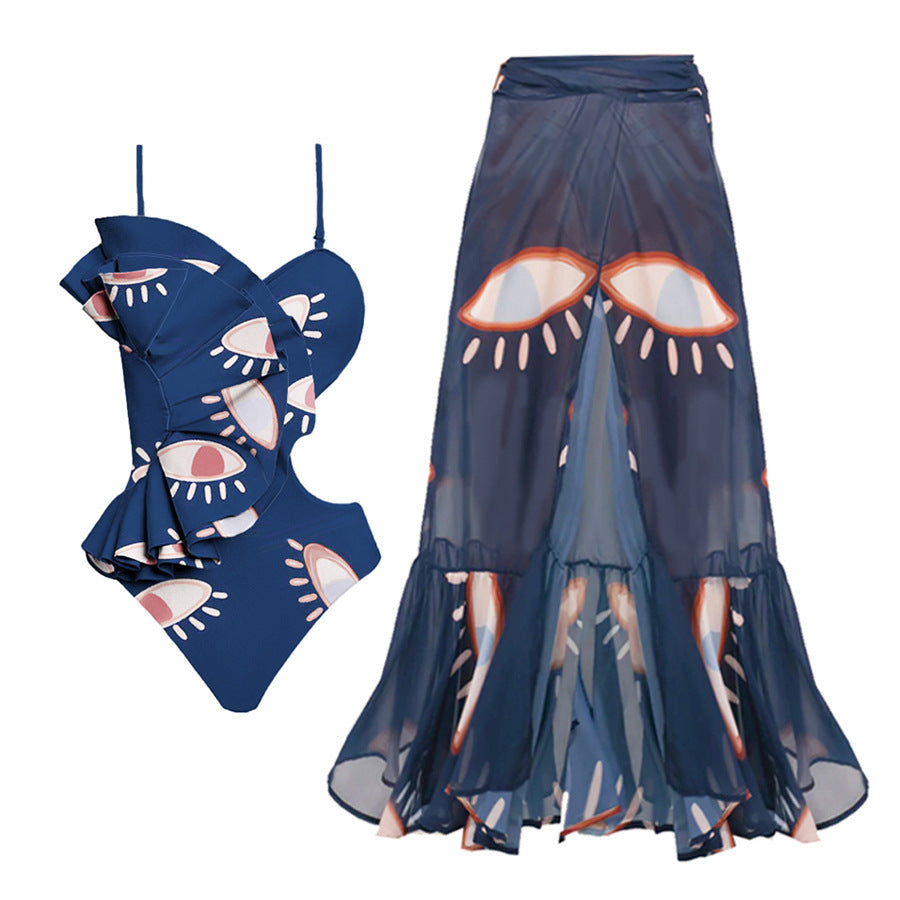 Damen asymmetrischer Badeanzug mit Rüschendetails EB