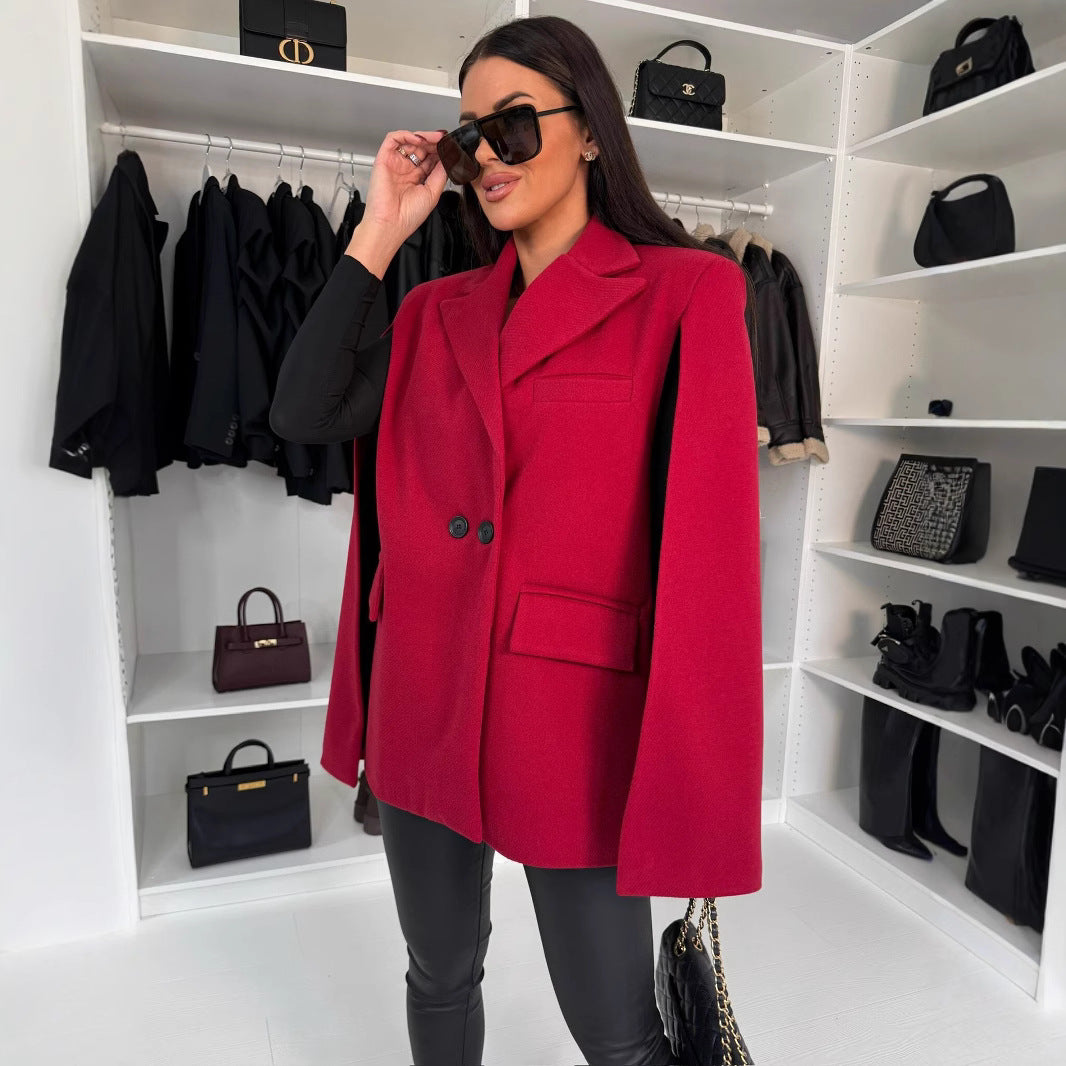 Damen modischer Cape-Blazer mit doppelter Knopfleiste EB