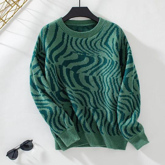 Damen modischer Strickpullover mit einzigartigem Wellenmuster EB
