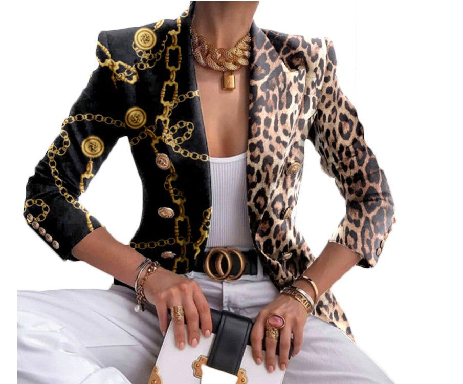 Damen Taillierter Doppelreihiger Blazer mit markanter Schulter, Goldknöpfen und Glitzer-Ombré EB