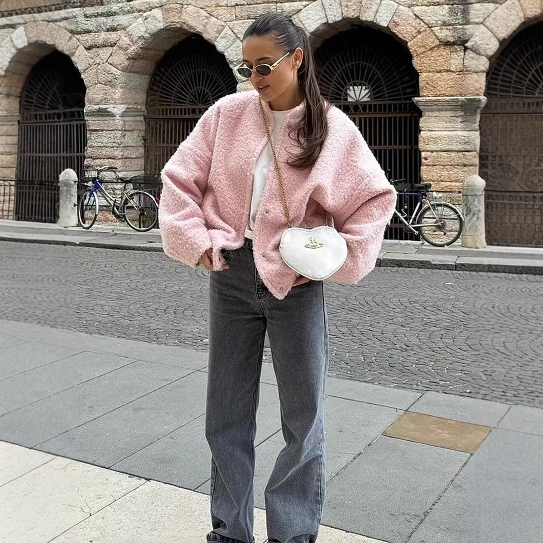 Damen Wolljacke im modernen Teddy-Stil EB